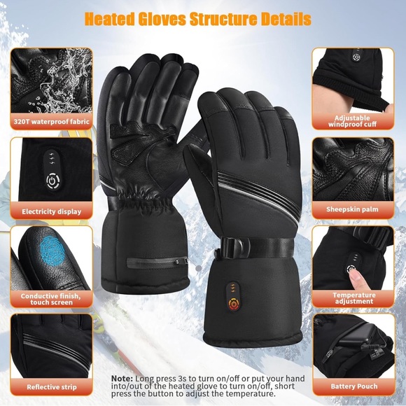 $79.99 (size XL) Heated Gloves, Winter Gloves with 2Pcs 2600mAh - Picture 4 of 7